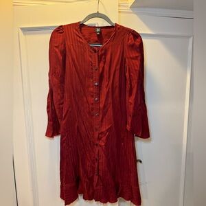 The frock beautiful silk dress with distressed flare sleeves and distressed hem